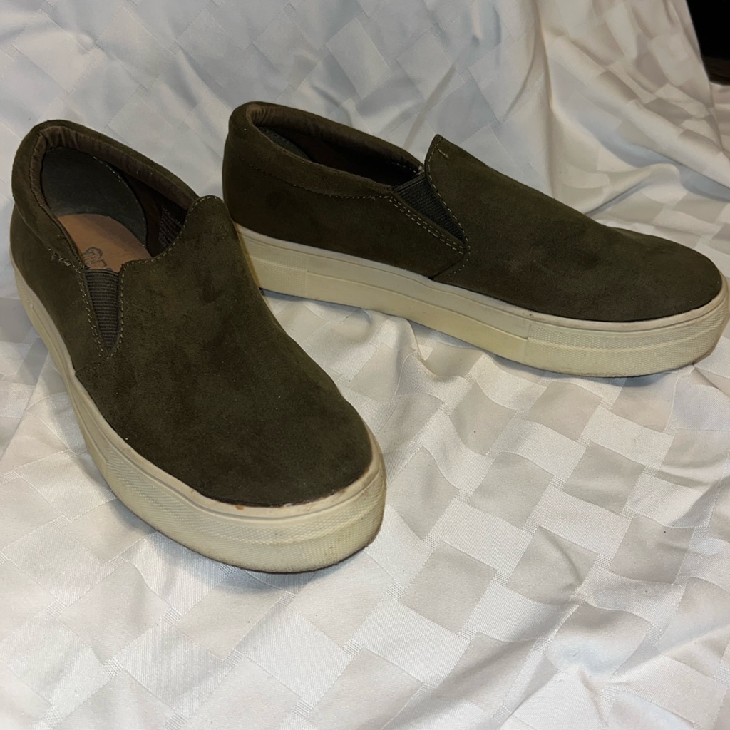 Olive Green Platform Slip Ons